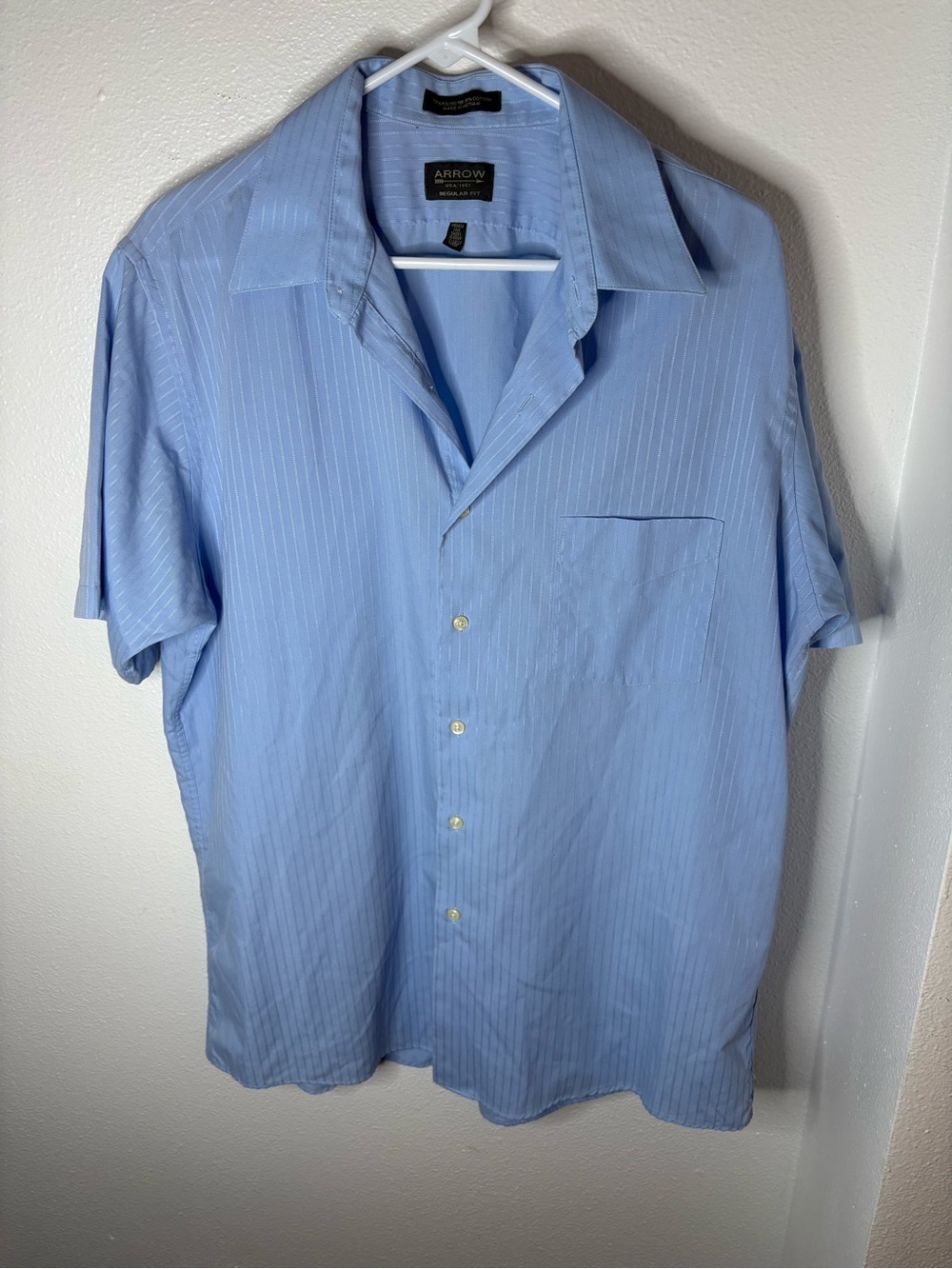 Arrow Light Blue Short Sleeve Pinstripe Button-Down Shirt
